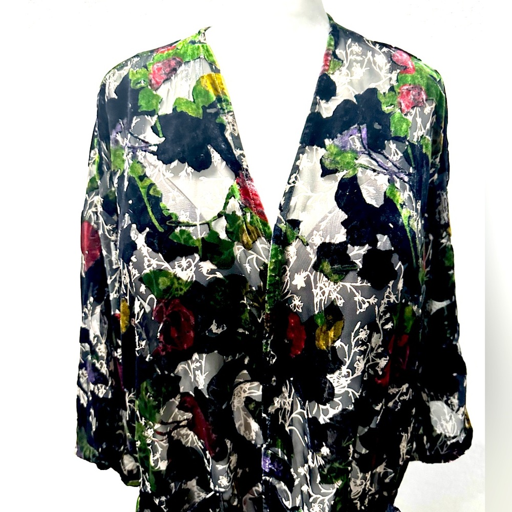 Daniel Rainn Black Velvet and Lace Floral Kimono Sz M - Picture 7 of 16